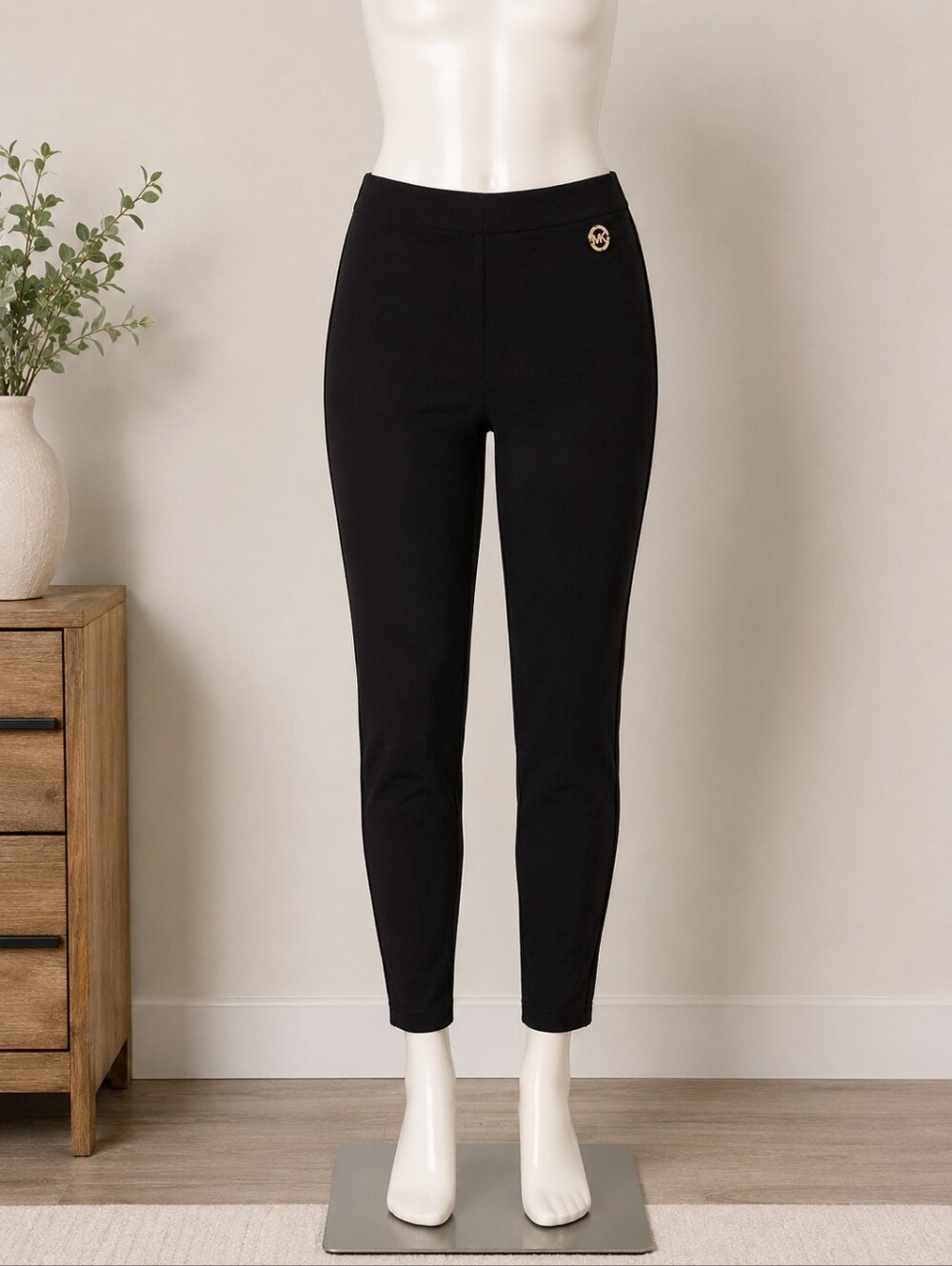 Michael Kors Black Ankle Pants Size Small S Gold MK Logo